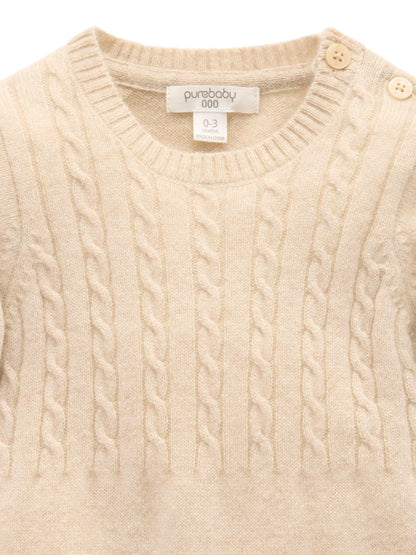 Purebaby Brown Cashmere Cable Stitch Footless Sleepsuit - image 3