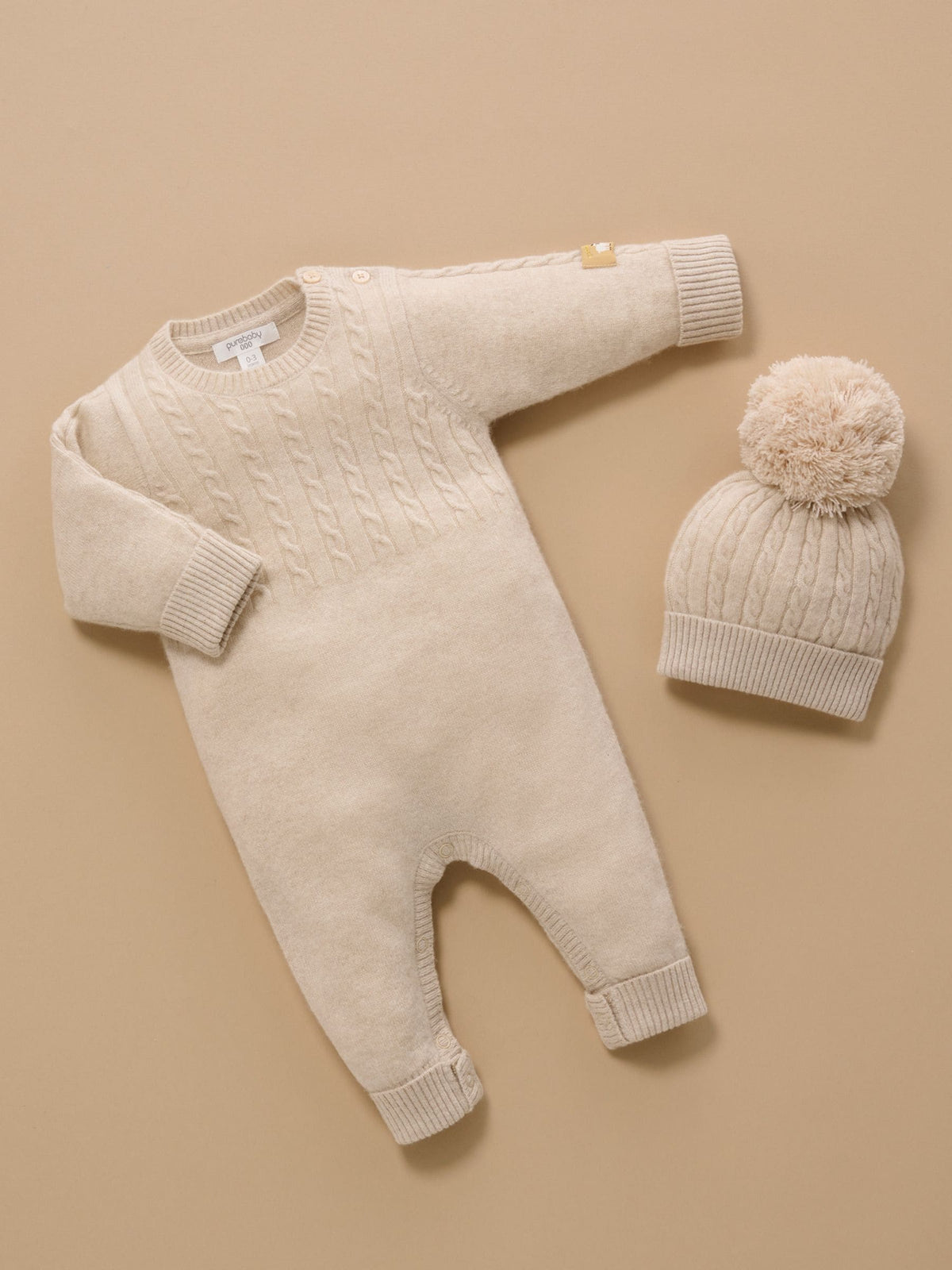 Purebaby Brown Cashmere Cable Stitch Footless Sleepsuit - image 4