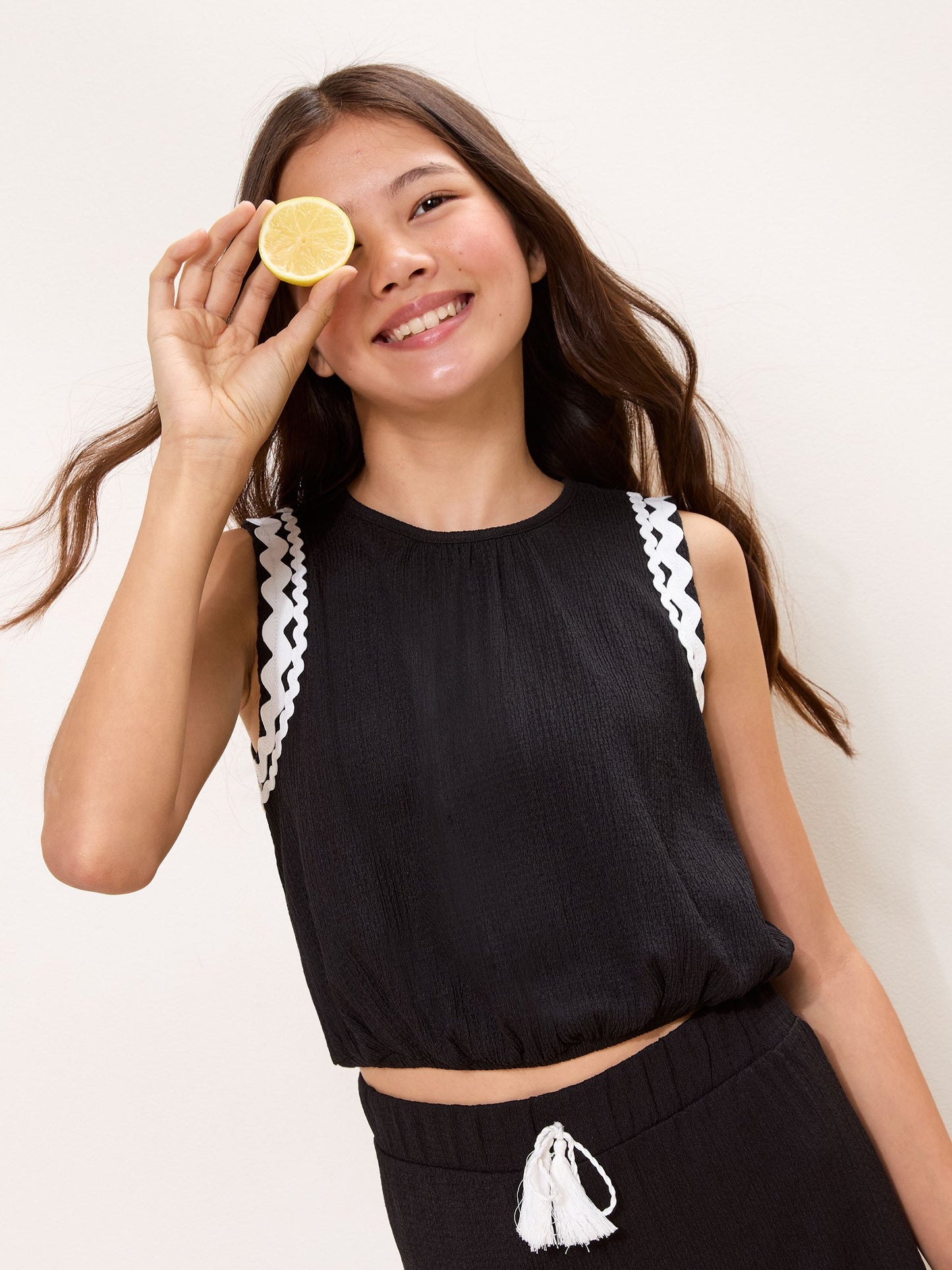 Dsiney Kidz - Lipsy Black Contrast Trim Bubble Hem Holiday Top (5-16yrs) image 1