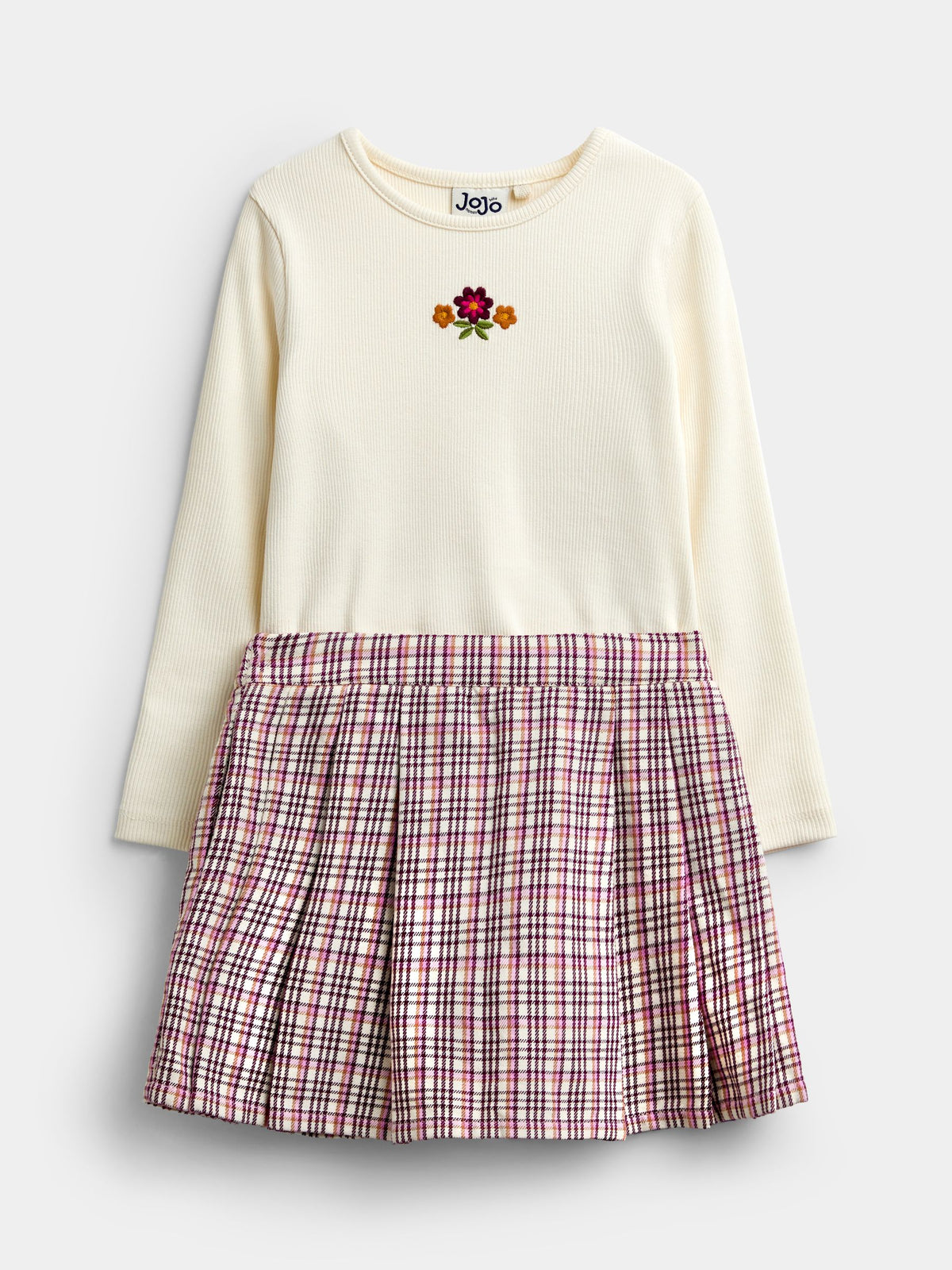 JoJo Maman Bébé Cream Multi Tartan Skort & Rib Top Set - image 1