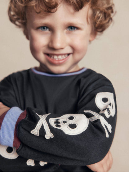 Dsiney Kidz - Boden Grey Skull Sleeved Appliqué T-Shirt image 2