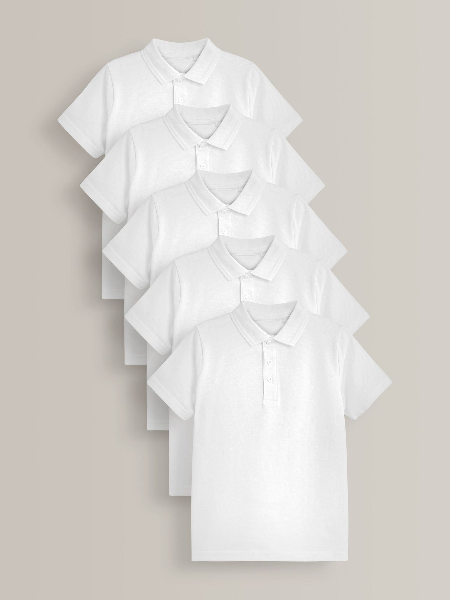 Dsiney Kidz - White School Short Sleeve Cotton Polo Shirts 5 Pack (3-16yrs) image 1