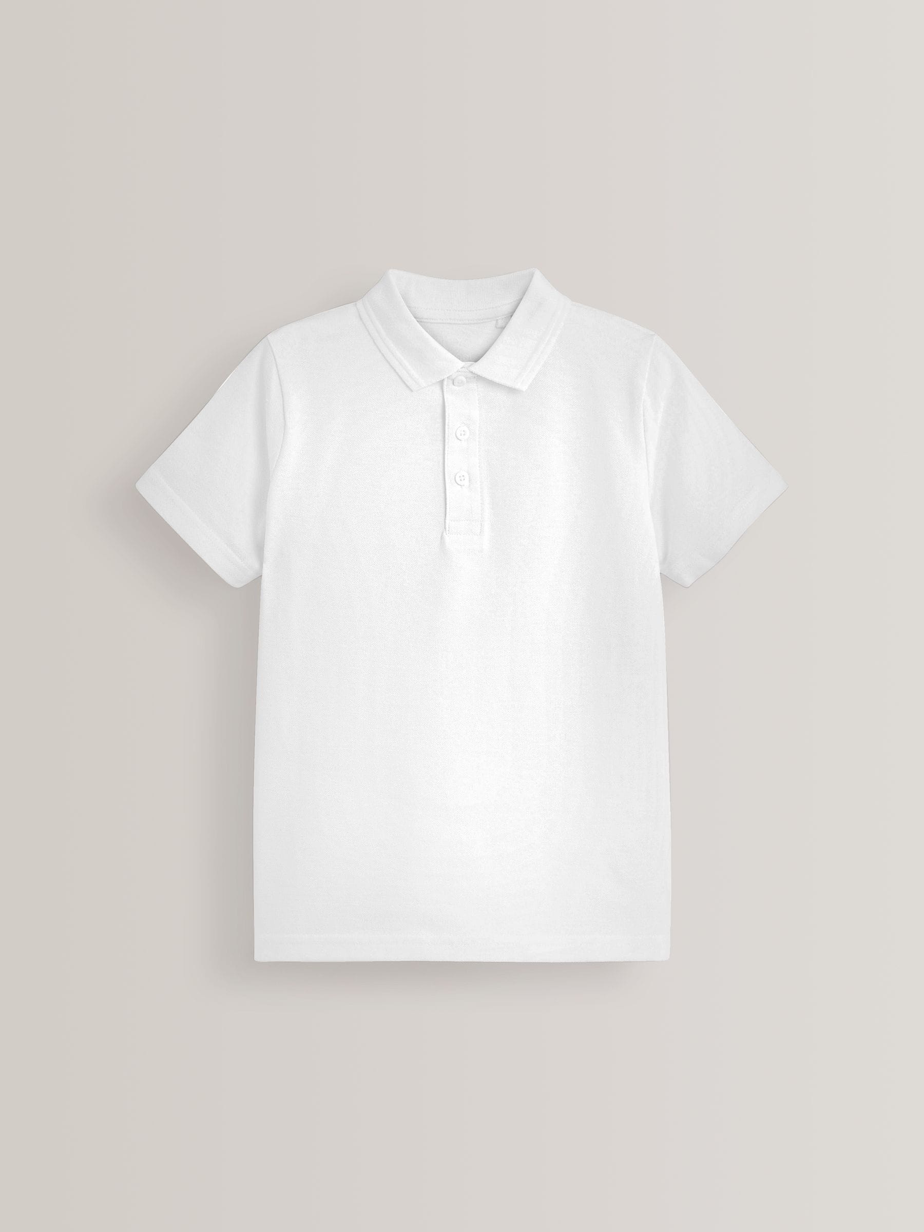 Dsiney Kidz - White School Short Sleeve Cotton Polo Shirts 5 Pack (3-16yrs) image 2