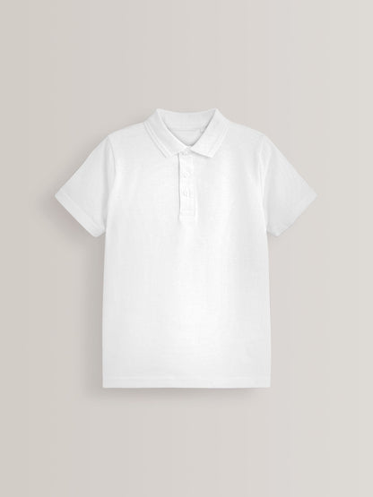 Dsiney Kidz - White School Short Sleeve Cotton Polo Shirts 5 Pack (3-16yrs) image 2