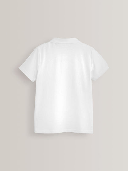 Dsiney Kidz - White School Short Sleeve Cotton Polo Shirts 5 Pack (3-16yrs) image 3