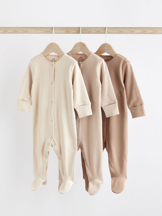 Oatmeal Baby 100% Cotton Sleepsuits 3 Pack (0-3yrs) image 1