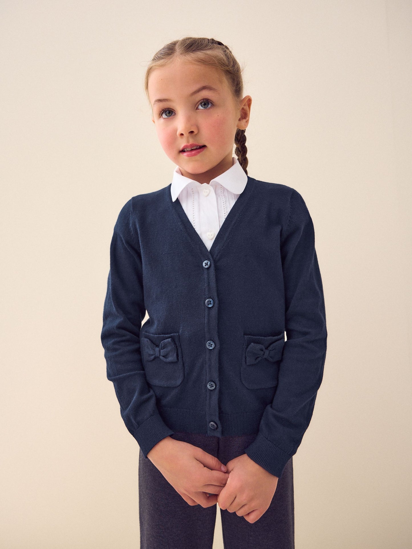 Dsiney Kidz - Navy Blue Cotton Rich Bow Pocket School Cardigan (3-16yrs) image 1