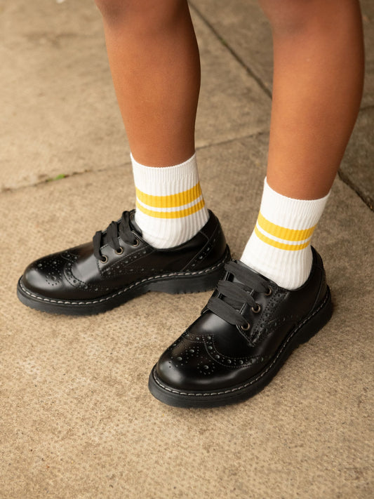 Start Rite Black Wide Fit Leather Impulsive Chunky Brogue Lace Up Stitch Down School Shoes image 1