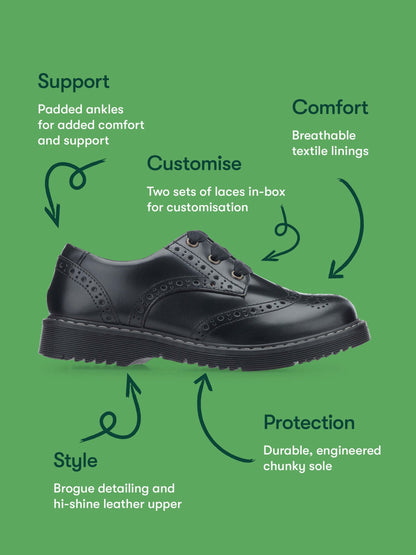 Start Rite Black Wide Fit Leather Impulsive Chunky Brogue Lace Up Stitch Down School Shoes image 10