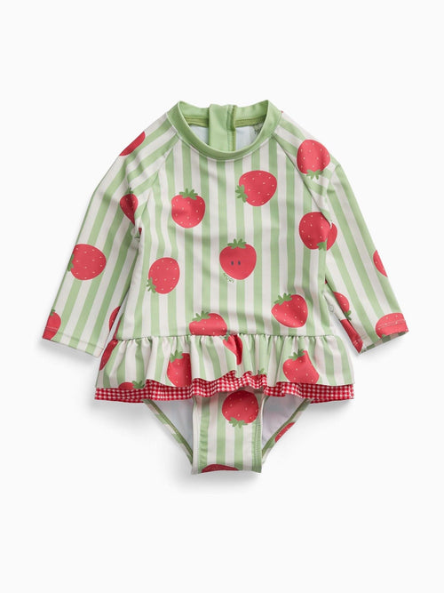 Dsiney Kidz - MORI Green Strawberry Stripe Frill Long Sleeve Swimsuit image 1