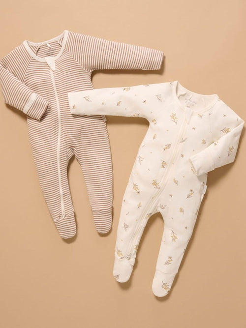 Purebaby Cream Zip Baby Sleepsuits 2 Pack image 1