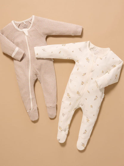 Purebaby Cream Zip Baby Sleepsuits 2 Pack image 1