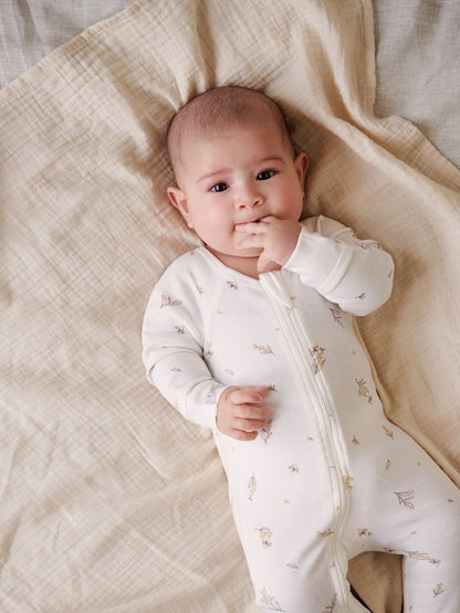 Purebaby Cream Zip Baby Sleepsuits 2 Pack image 2