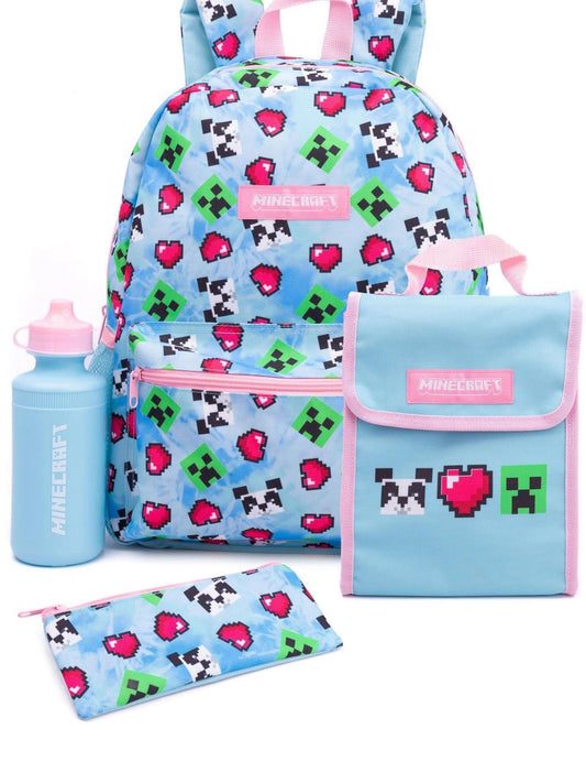 Vanilla Underground Blue Minecraft Girls Creeper 4 Piece Backpack Set image 1