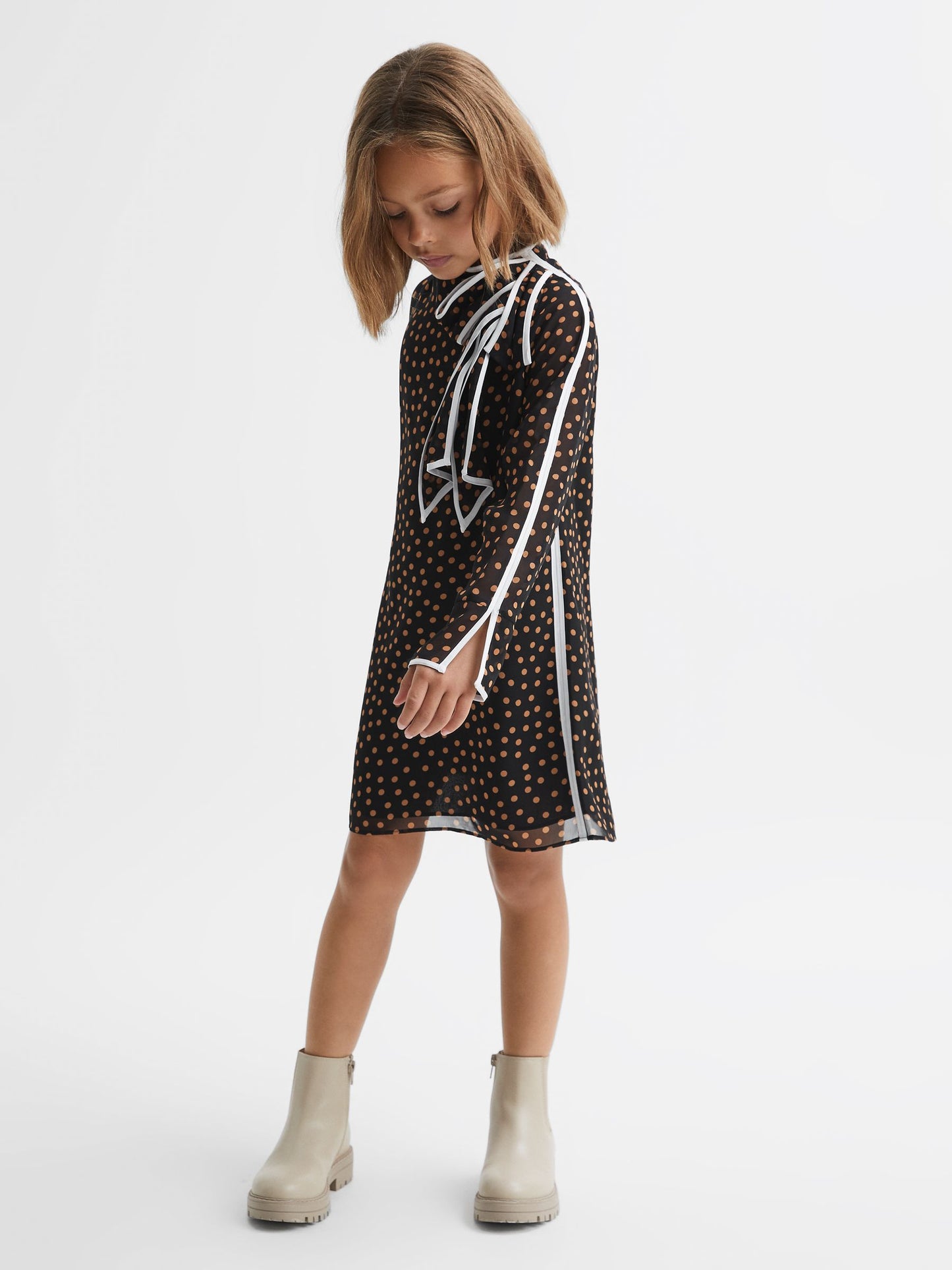 Dsiney Kidz - Reiss Black Kate 4-9 yrs Polka Dot Tie Neck Mini Dress image 1