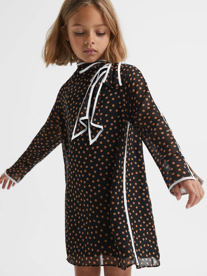 Dsiney Kidz - Reiss Black Kate 4-9 yrs Polka Dot Tie Neck Mini Dress image 3