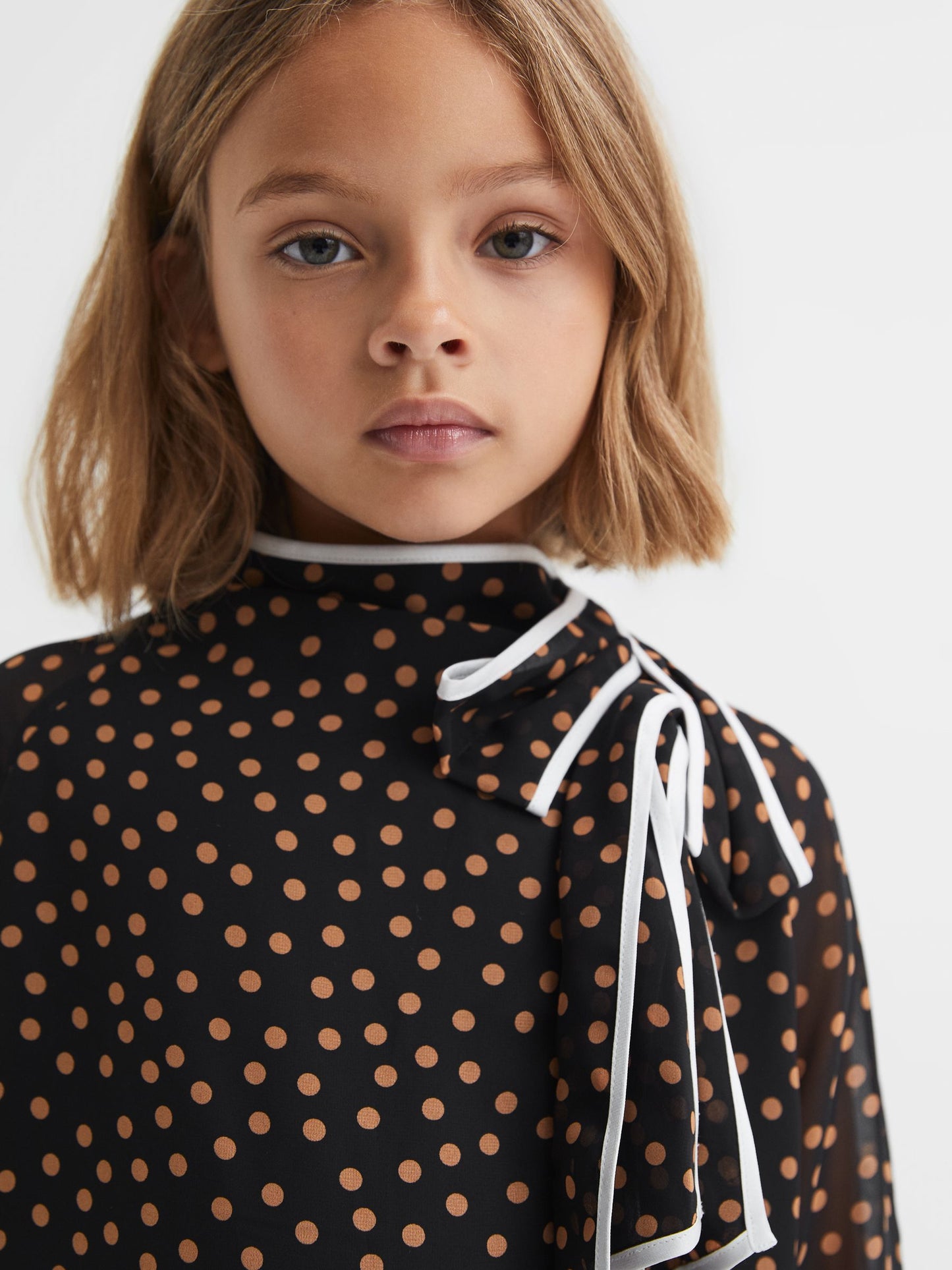 Dsiney Kidz - Reiss Black Kate 4-9 yrs Polka Dot Tie Neck Mini Dress image 4