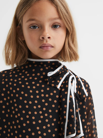Dsiney Kidz - Reiss Black Kate 4-9 yrs Polka Dot Tie Neck Mini Dress image 4