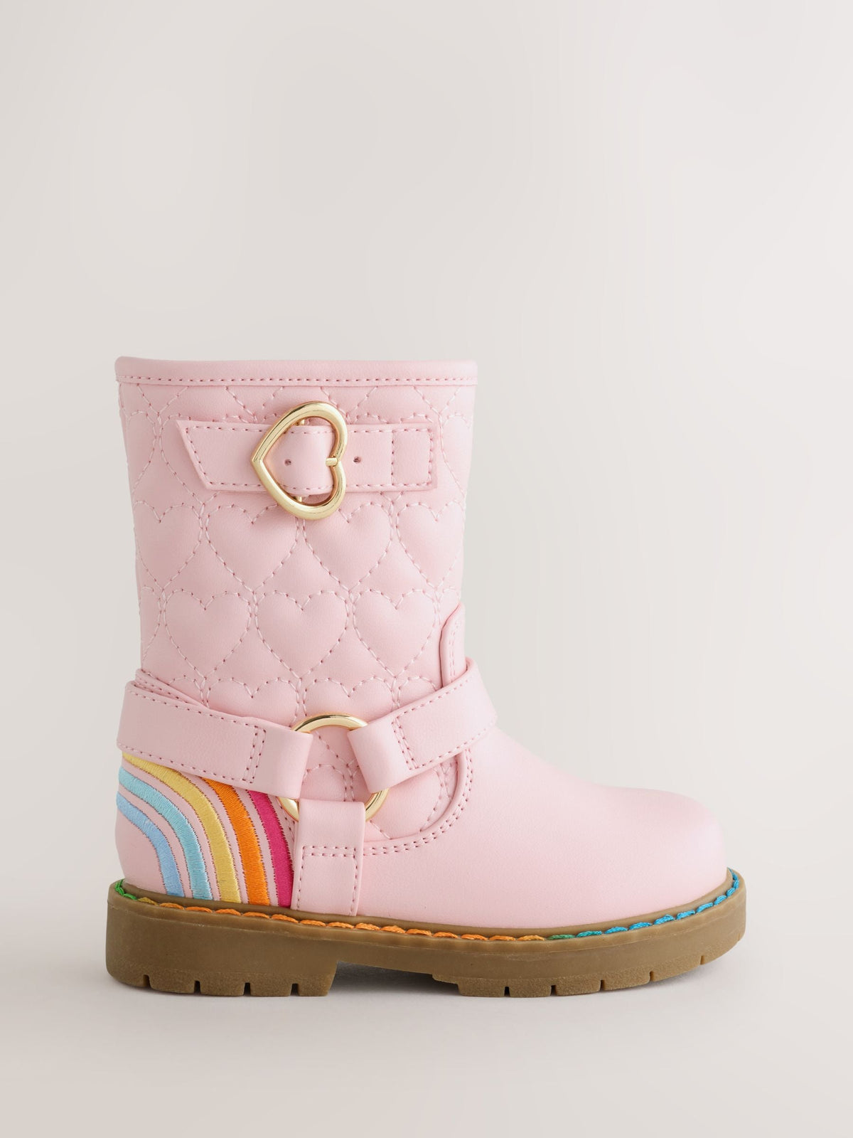 Little Bird Pink Heart Quilted Pastel Rainbow Biker Boots - image 1