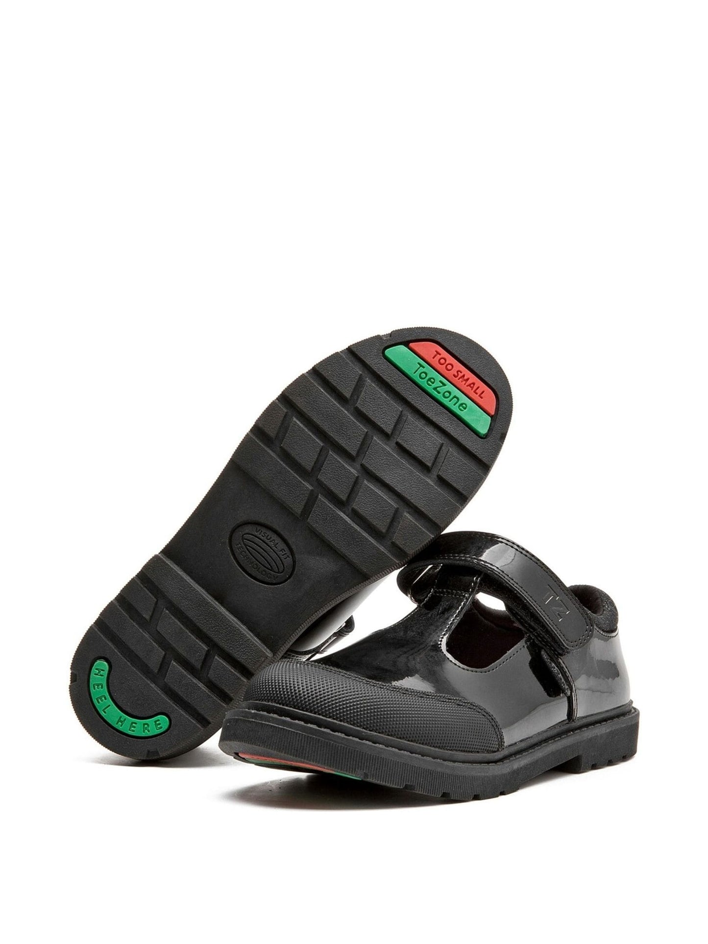 Toezone Black Ava Patent Leather Bumper Rip Tape School Shoes image 1