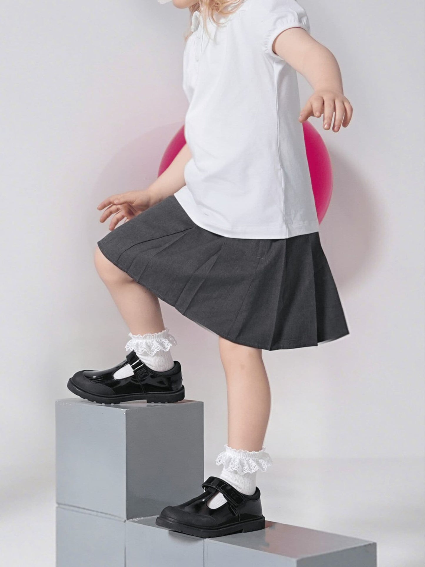 Toezone Black Ava Patent Leather Bumper Rip Tape School Shoes image 3