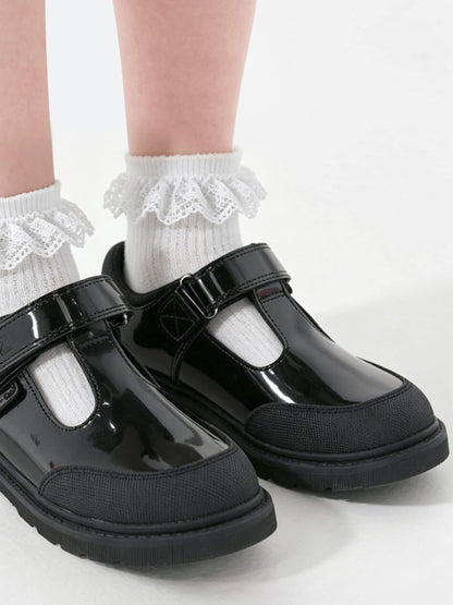 Toezone Black Ava Patent Leather Bumper Rip Tape School Shoes image 4