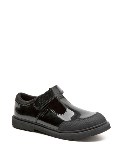 Toezone Black Ava Patent Leather Bumper Rip Tape School Shoes image 5
