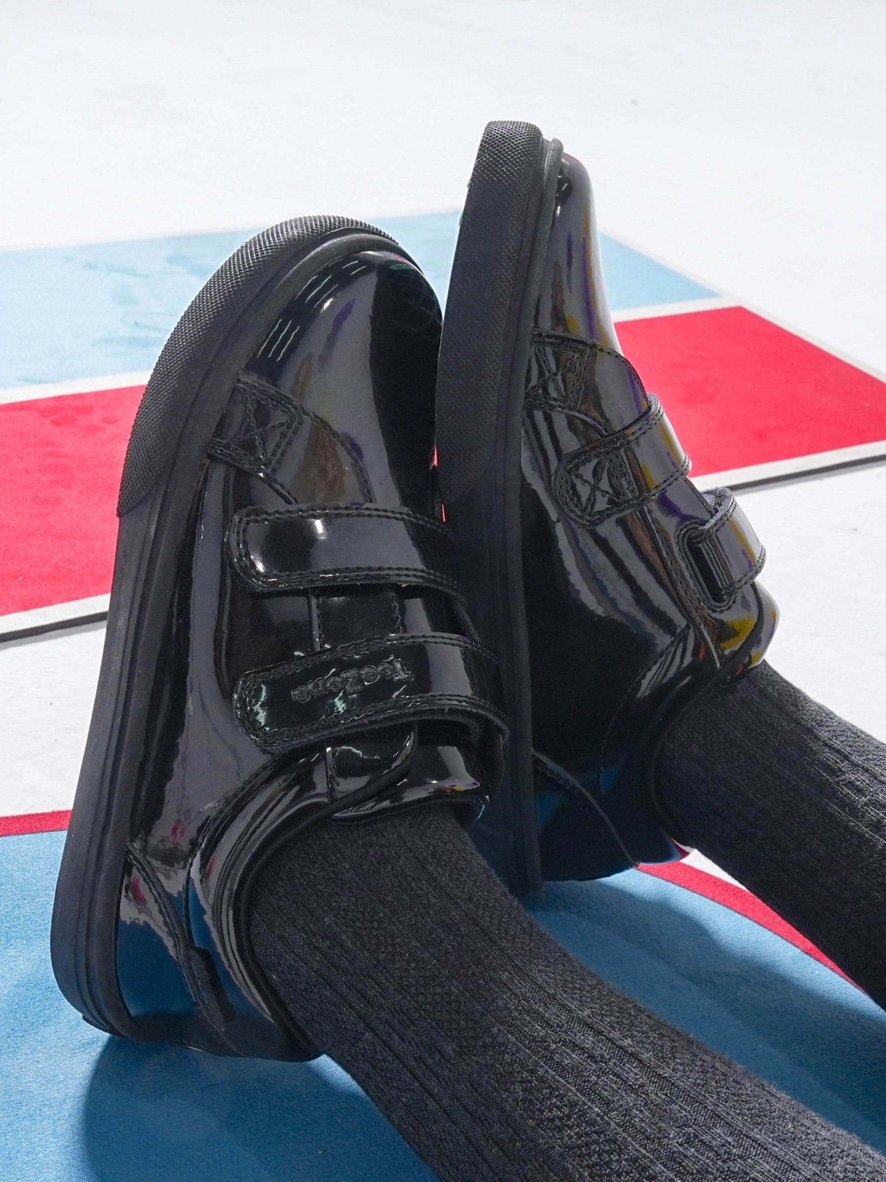 Toezone Black Harper Patent Leather Double Rip Tape School Shoes image 1
