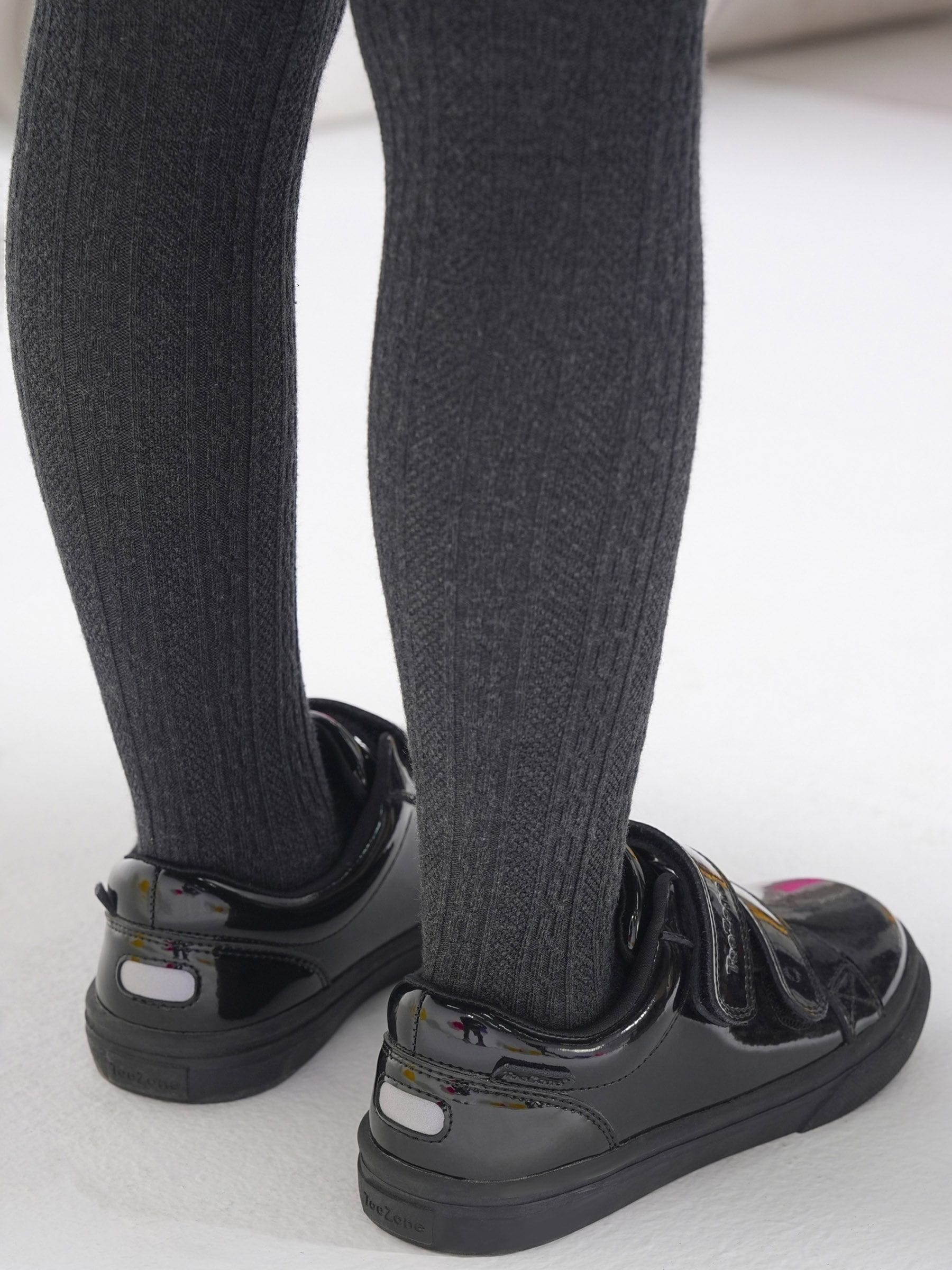Toezone Black Harper Patent Leather Double Rip Tape School Shoes image 3
