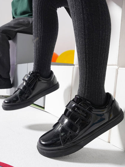 Toezone Black Harper Patent Leather Double Rip Tape School Shoes image 4