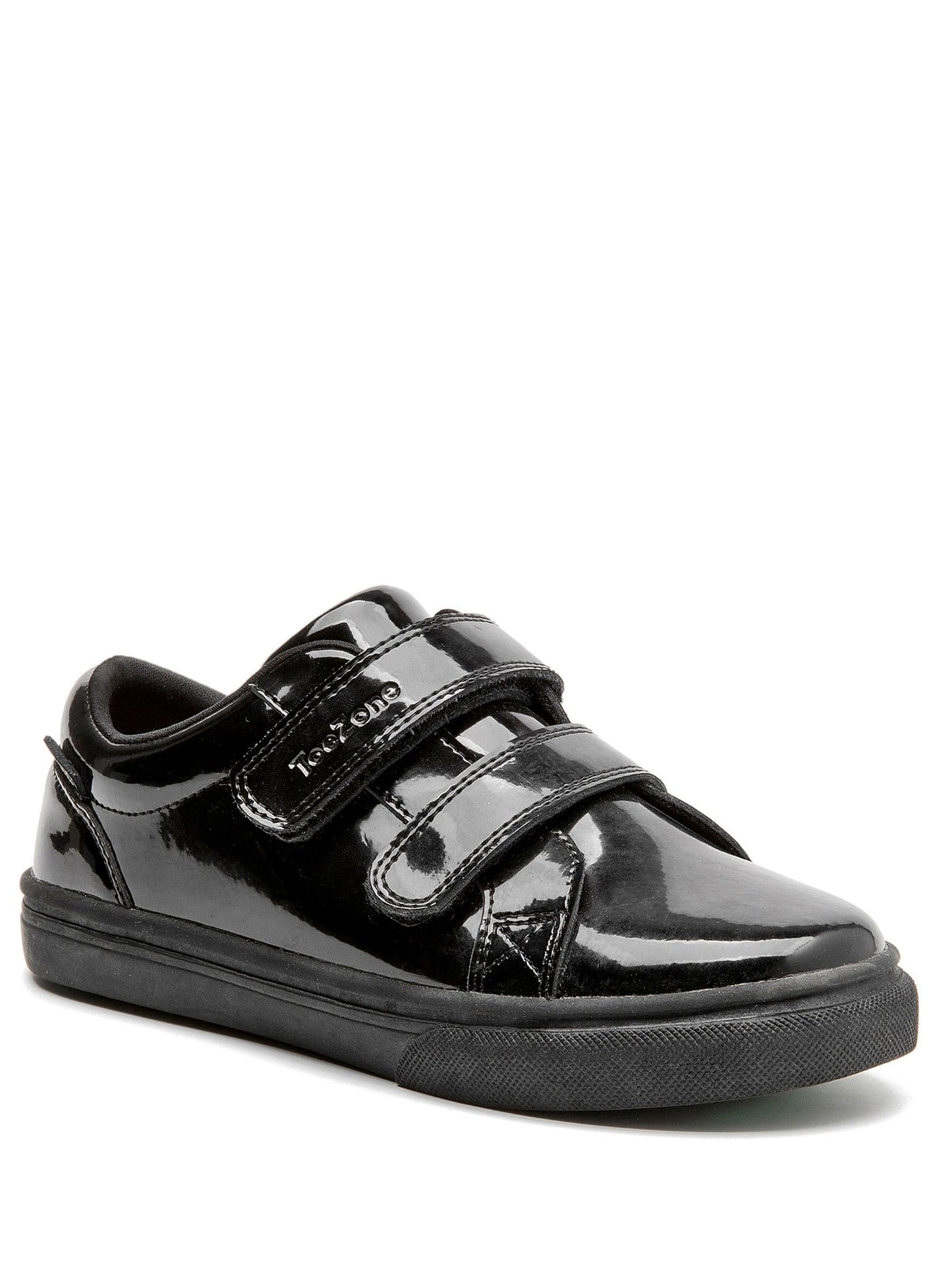 Toezone Black Harper Patent Leather Double Rip Tape School Shoes image 5