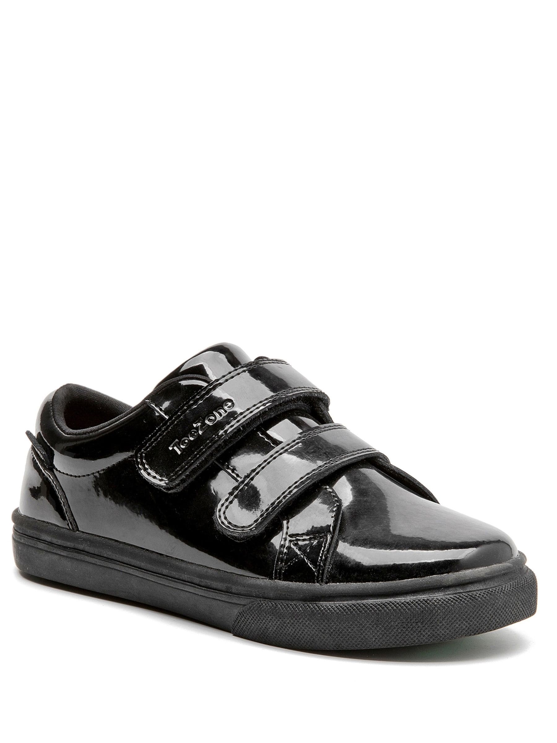 Toezone Black Harper Patent Leather Double Rip Tape School Shoes image 5