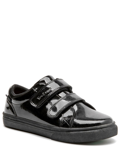 Toezone Black Harper Patent Leather Double Rip Tape School Shoes image 5
