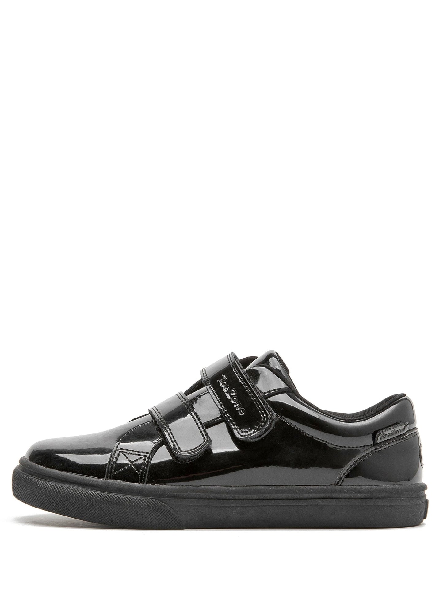 Toezone Black Harper Patent Leather Double Rip Tape School Shoes image 6