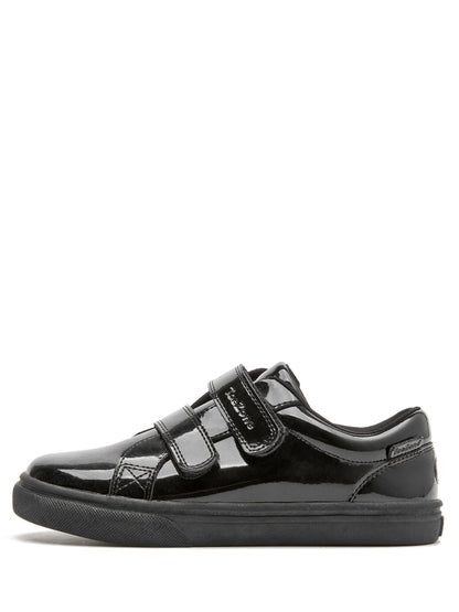 Toezone Black Harper Patent Leather Double Rip Tape School Shoes image 6