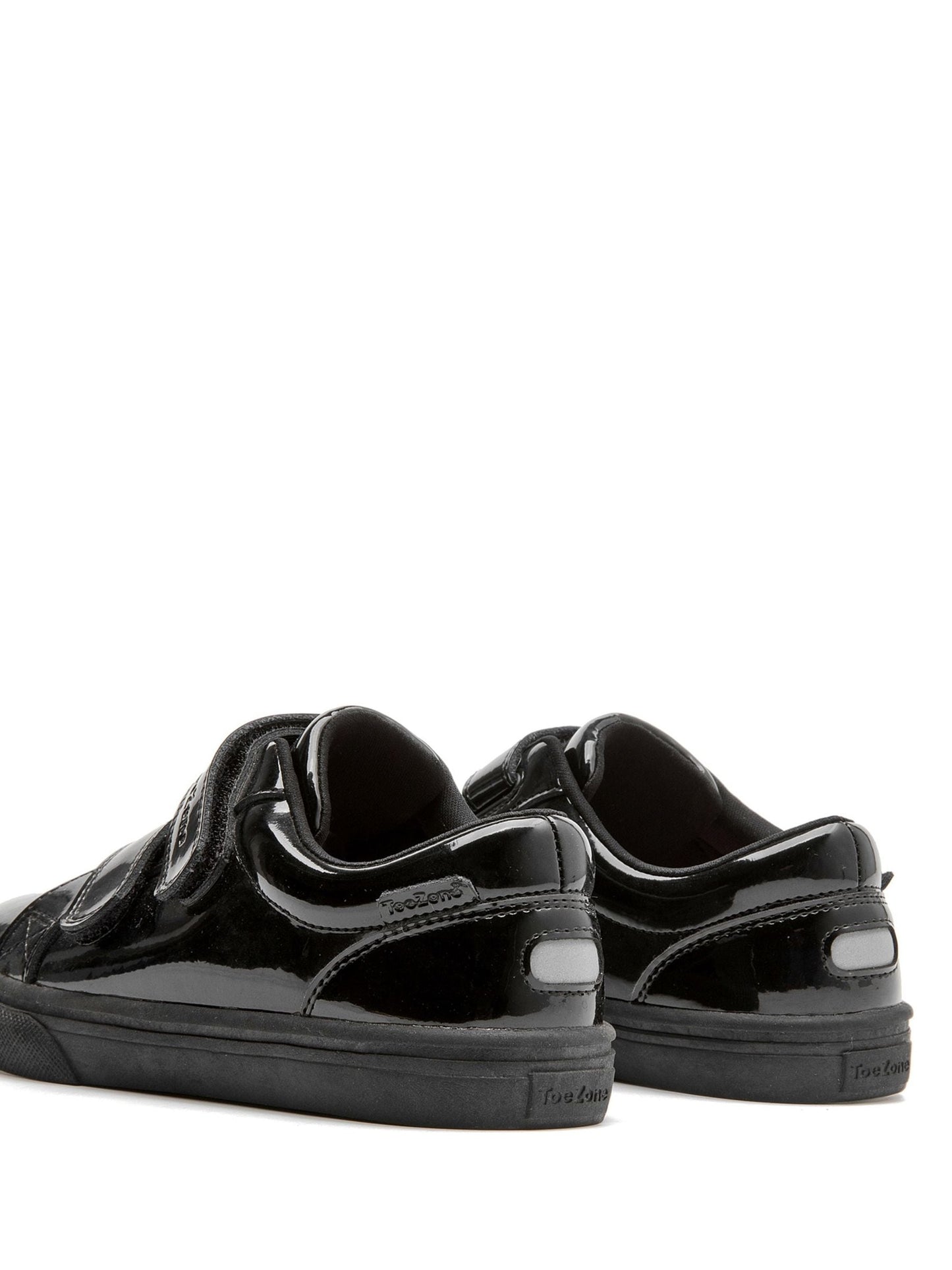 Toezone Black Harper Patent Leather Double Rip Tape School Shoes image 7