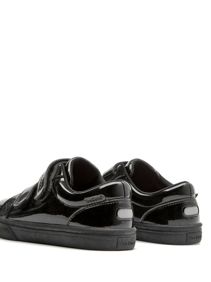 Toezone Black Harper Patent Leather Double Rip Tape School Shoes image 7