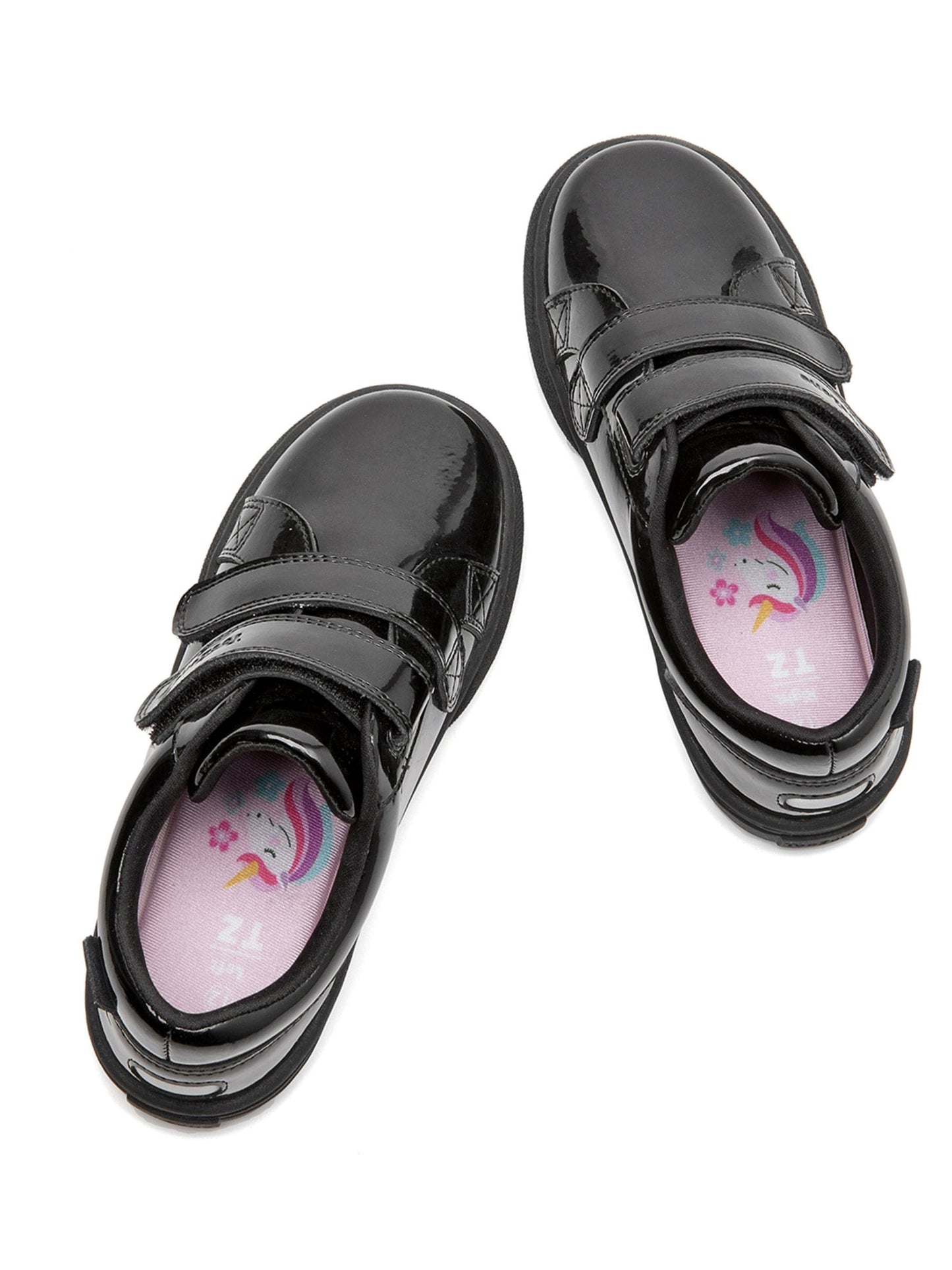 Toezone Black Harper Patent Leather Double Rip Tape School Shoes image 8