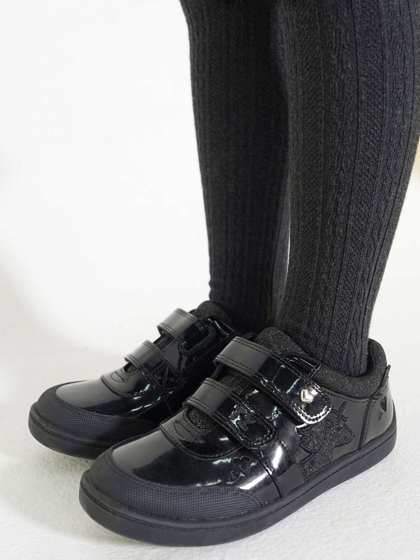 Toezone Black Kira  Rubber Patent Double Rip-Tape Unicorn School Shoes image 1