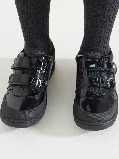 Toezone Black Kira  Rubber Patent Double Rip-Tape Unicorn School Shoes image 2
