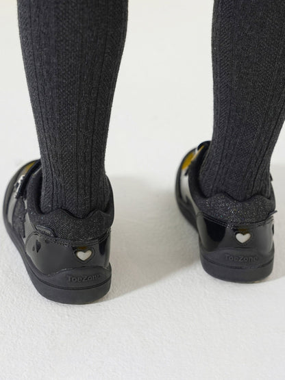 Toezone Black Kira  Rubber Patent Double Rip-Tape Unicorn School Shoes image 3