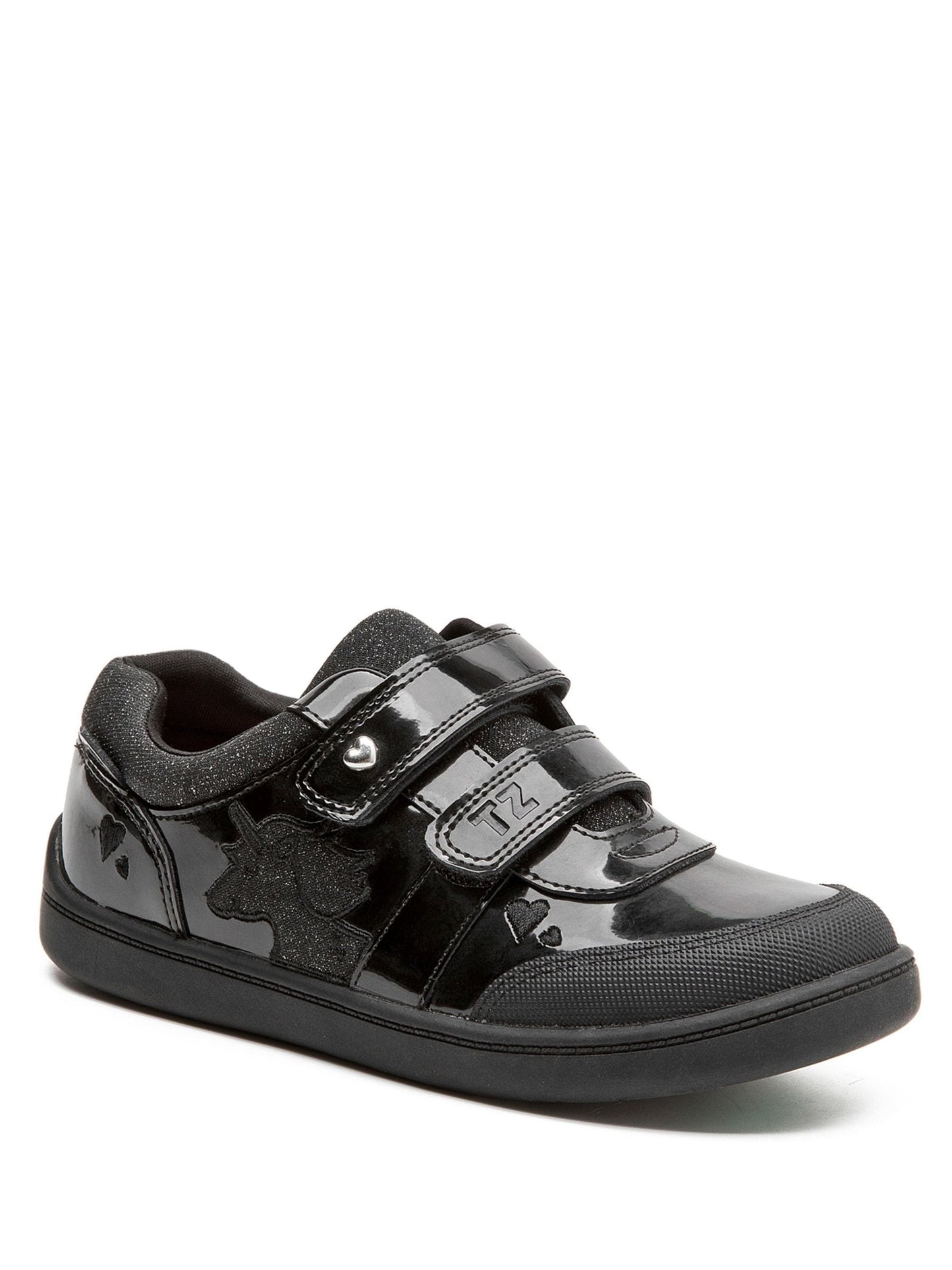 Toezone Black Kira  Rubber Patent Double Rip-Tape Unicorn School Shoes image 6