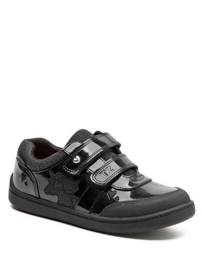Toezone Black Kira  Rubber Patent Double Rip-Tape Unicorn School Shoes image 6