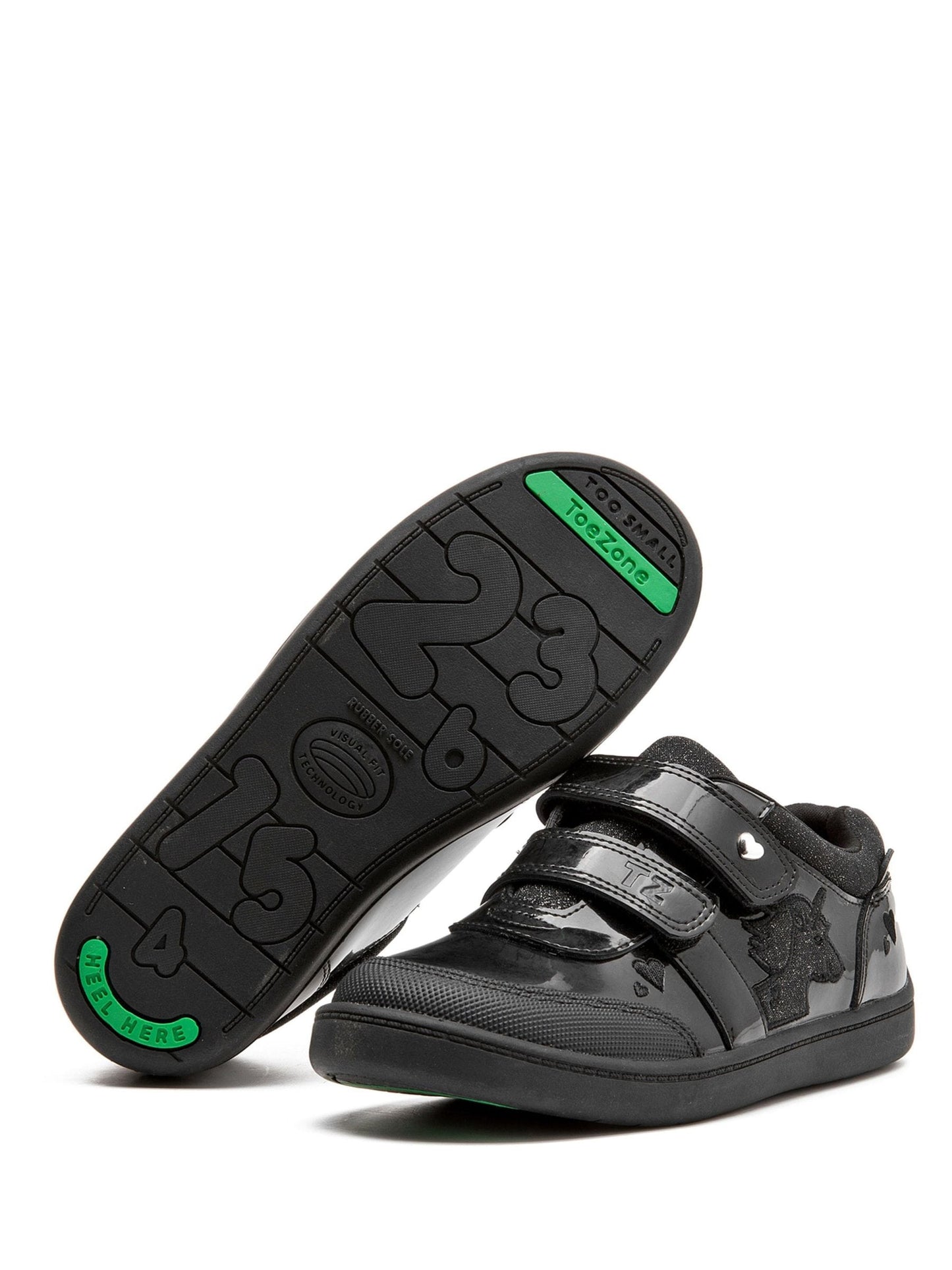 Toezone Black Kira  Rubber Patent Double Rip-Tape Unicorn School Shoes image 7