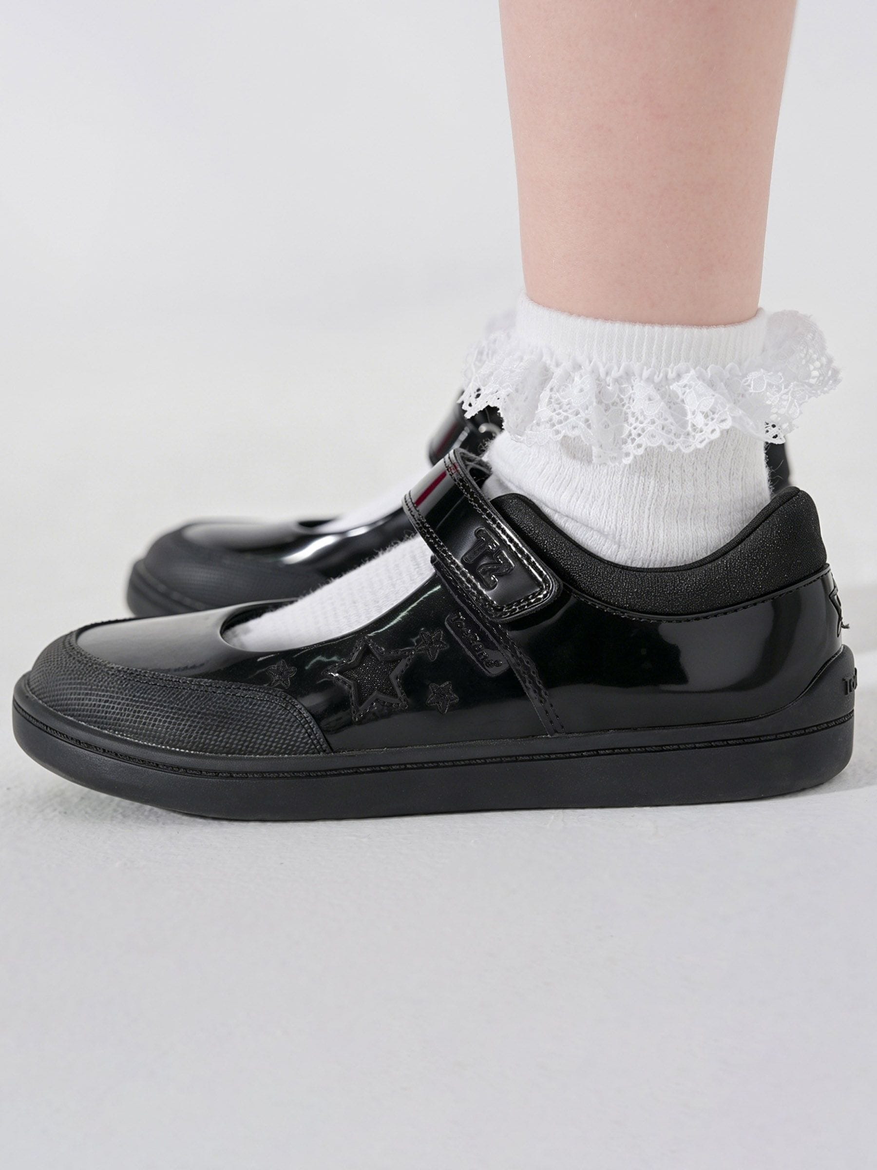 Toezone Black Zola Rubber Patent Leather Star Rip Tape School Shoes image 2
