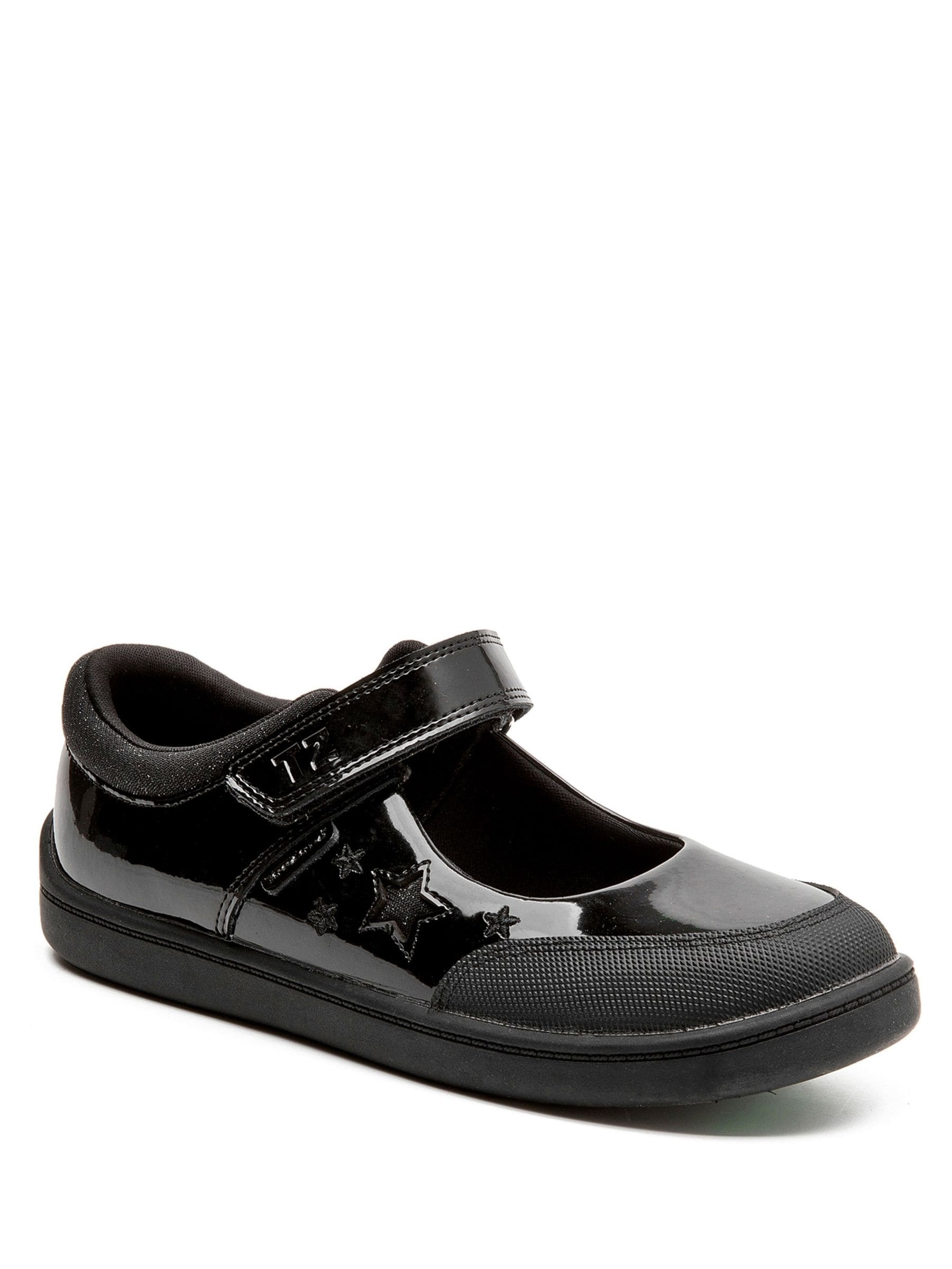 Toezone Black Zola Rubber Patent Leather Star Rip Tape School Shoes image 3