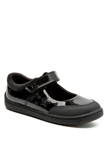 Toezone Black Zola Rubber Patent Leather Star Rip Tape School Shoes image 3