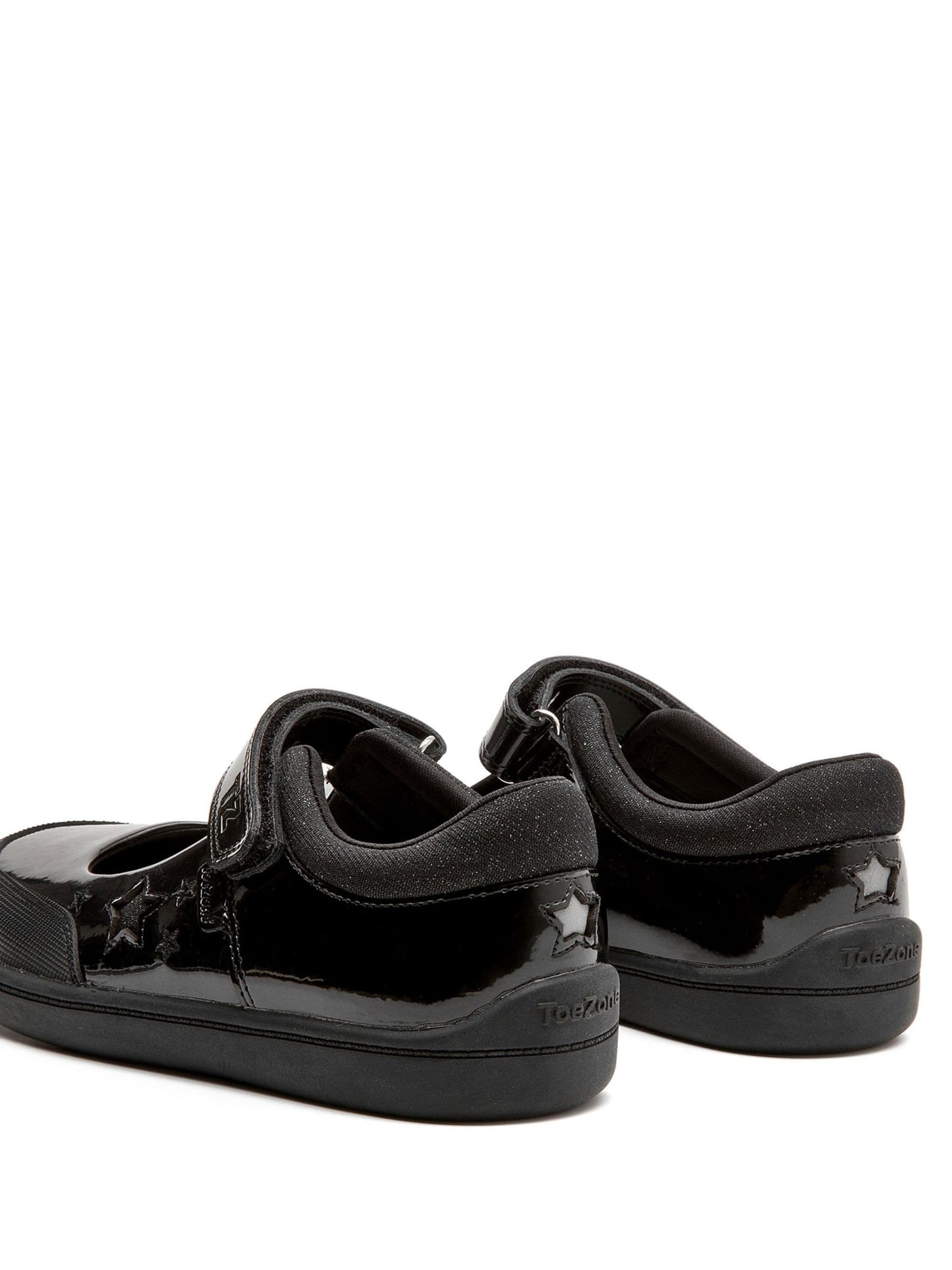Toezone Black Zola Rubber Patent Leather Star Rip Tape School Shoes image 4