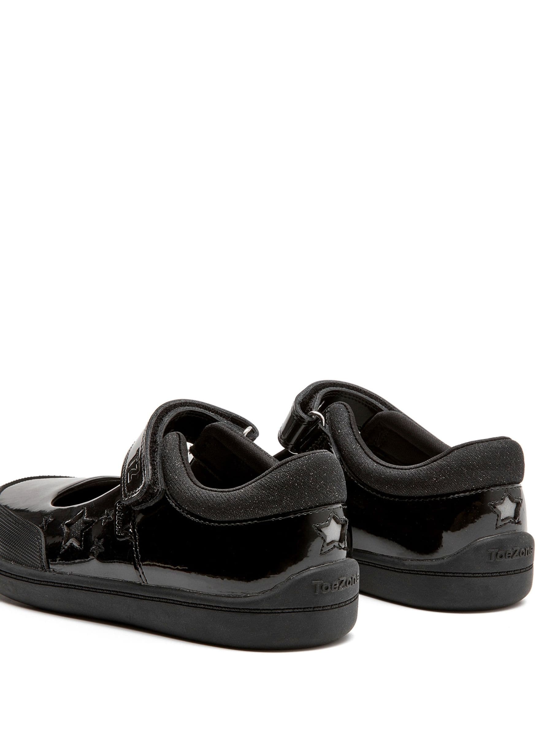 Toezone Black Zola Rubber Patent Leather Star Rip Tape School Shoes image 4