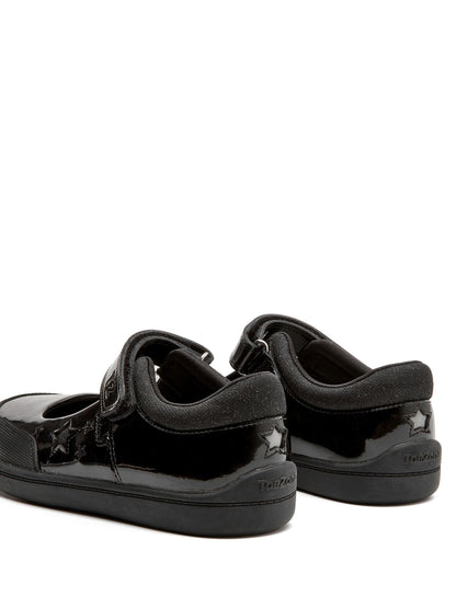 Toezone Black Zola Rubber Patent Leather Star Rip Tape School Shoes image 4